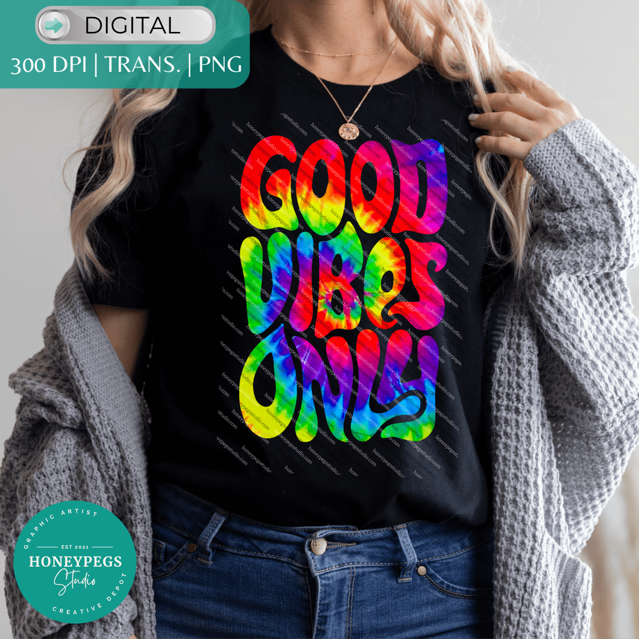good vibes only sublimation tie dye hippy png graphic good vibes only hippy rainbow tie dye sublimation png honeypegs studio graphic artist good vibes only hippy sublimation print png transfer image